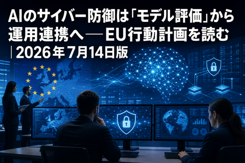 AIを活用したサイバー防御と重要インフラの連携を表すイメージ。