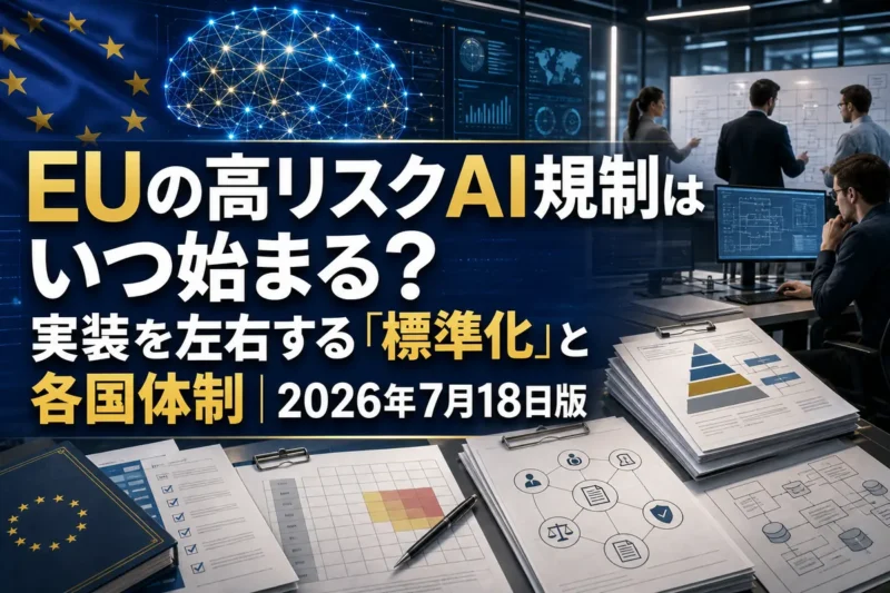 EUのAI規制と技術標準化をイメージしたイラスト。