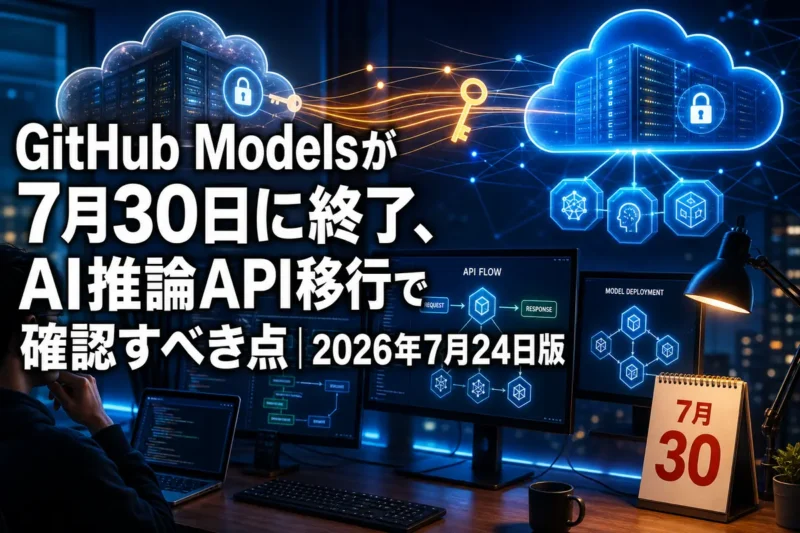 GitHub Modelsから新しいAI推論基盤への移行を表す開発画面。