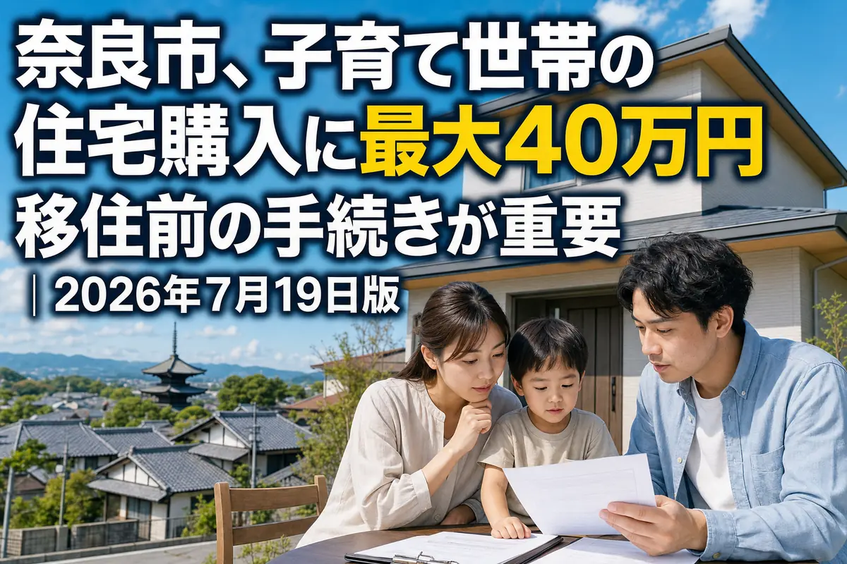 奈良市への移住を検討し、住宅の書類を確認する子育て家族。