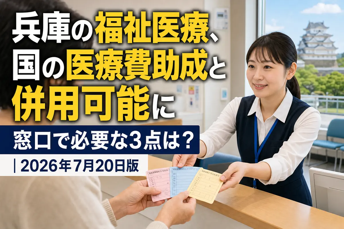 医療機関の窓口で複数の受給資格書類を提示する様子。