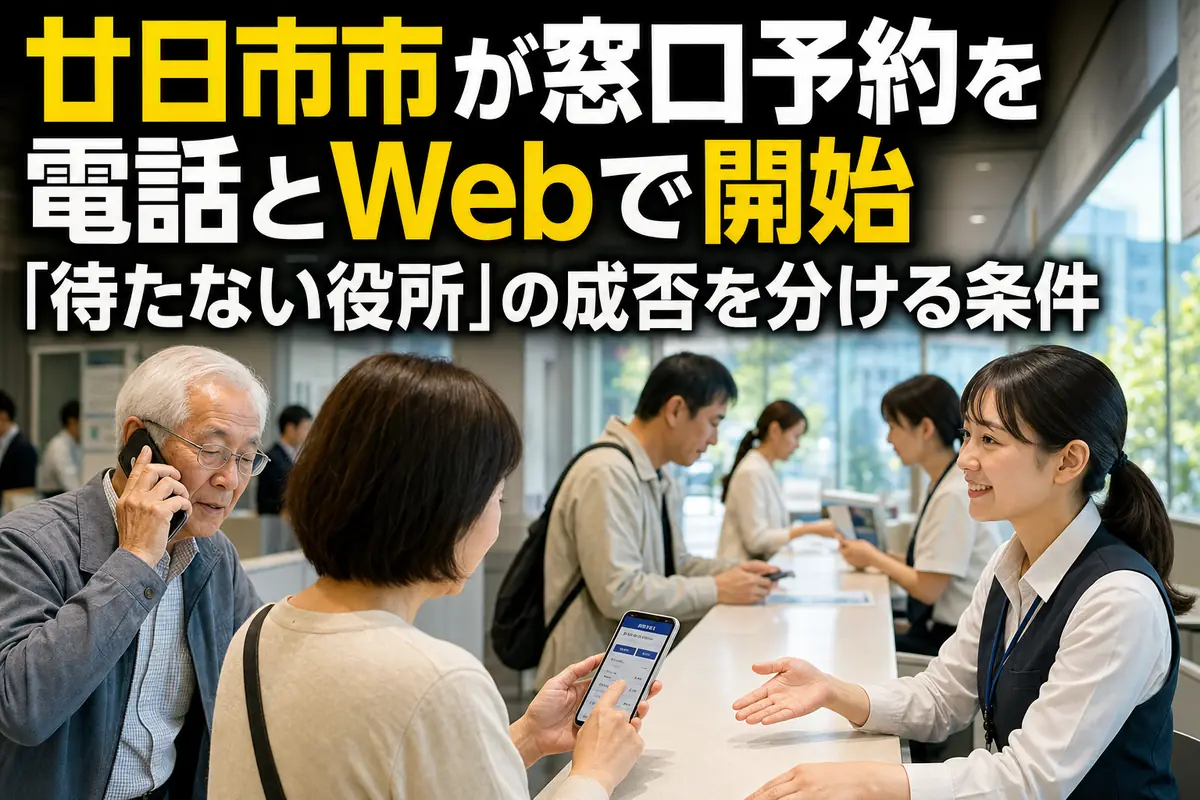 電話とWebの予約に対応する市役所窓口のイメージ。