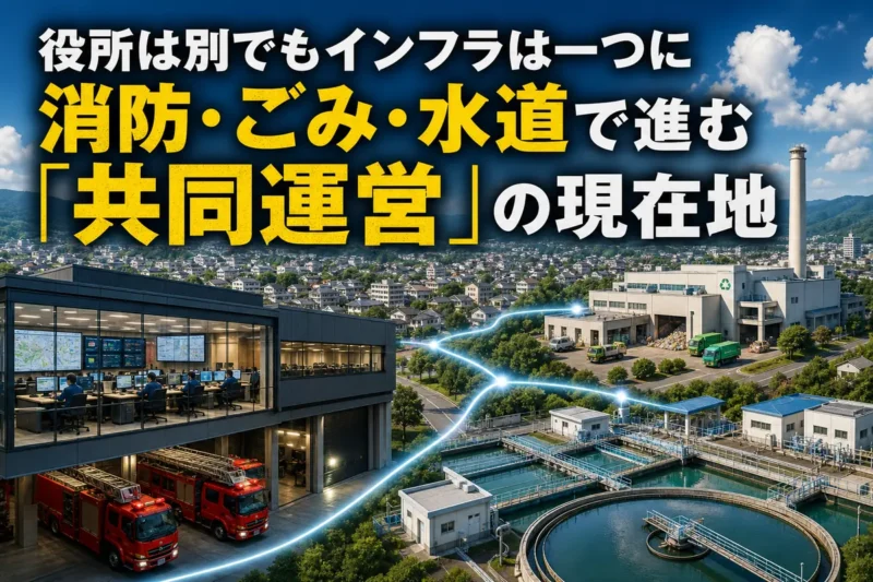 複数の自治体を結ぶ消防・ごみ処理・水道施設のイメージ。