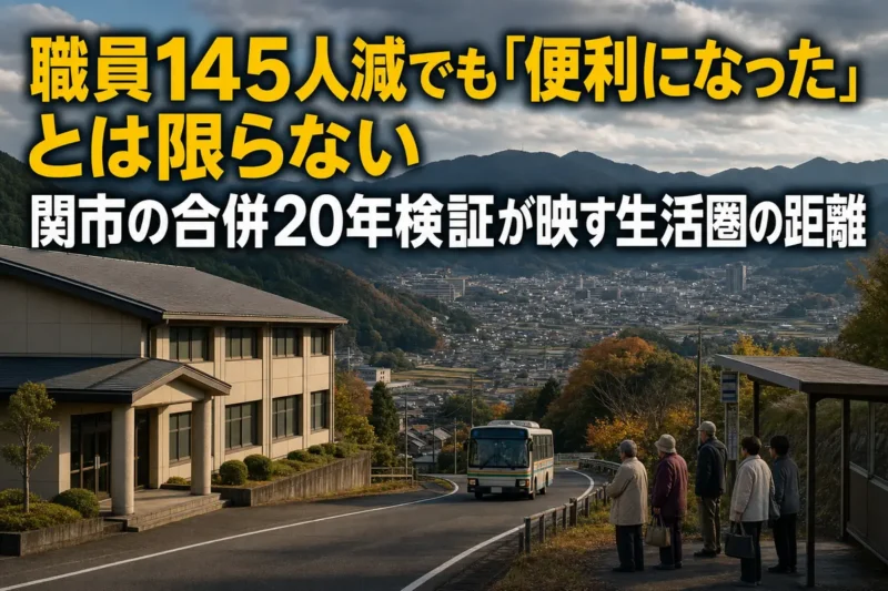 山間部の集落と中心市街地を結ぶ地域交通と行政拠点のイメージ。