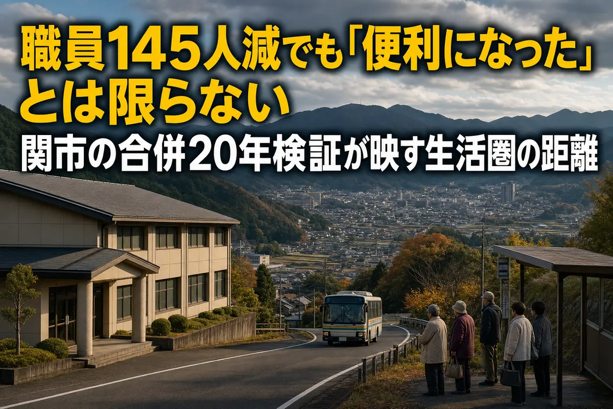 山間部の集落と中心市街地を結ぶ地域交通と行政拠点のイメージ。