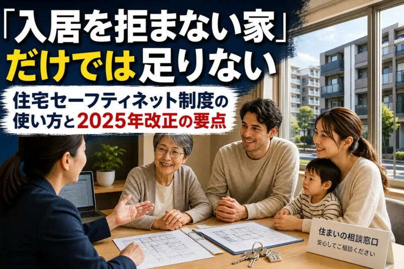 住宅相談窓口で高齢者や外国人、ひとり親世帯が支援員に相談する様子。