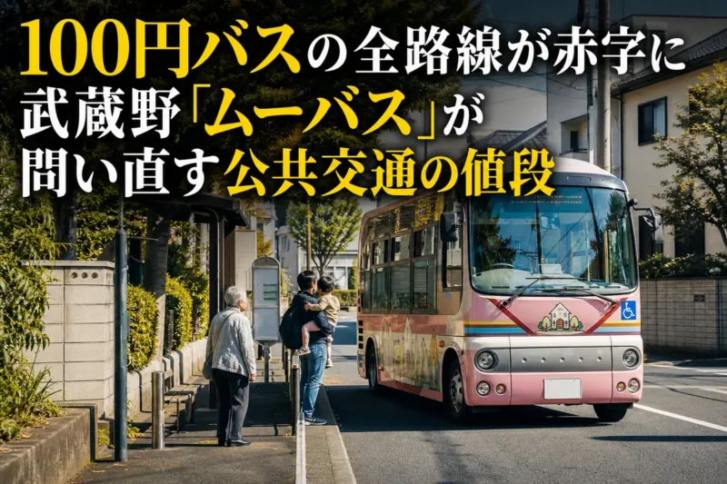 武蔵野市の住宅街を走る小型コミュニティバスのイメージ。