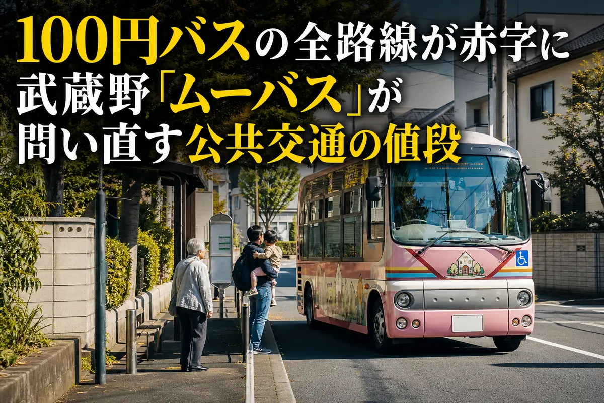 武蔵野市の住宅街を走る小型コミュニティバスのイメージ。