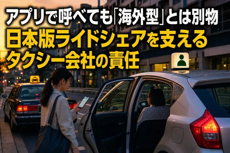 スマートフォンの配車情報を確認して自家用車に乗る利用者。