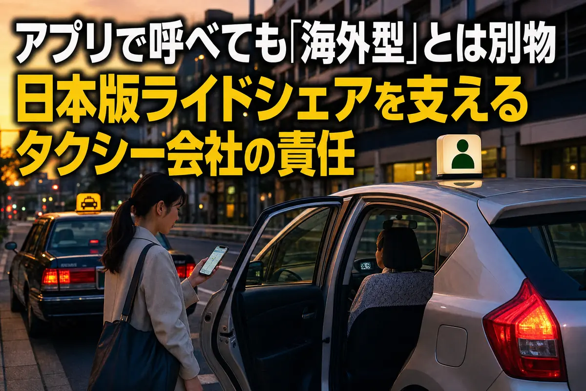 スマートフォンの配車情報を確認して自家用車に乗る利用者。