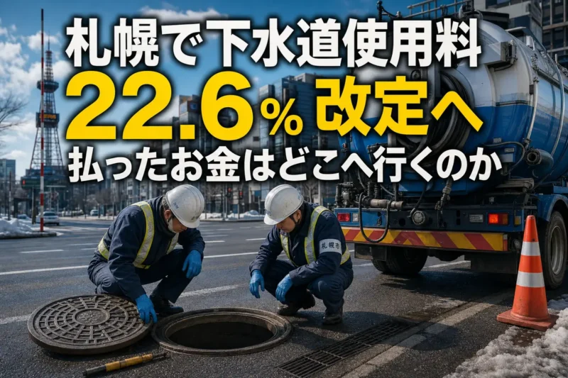 札幌市内で下水道設備を点検する作業員のイメージ。