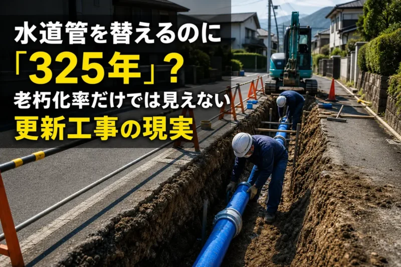 住宅街の道路で進められる水道管の更新工事。
