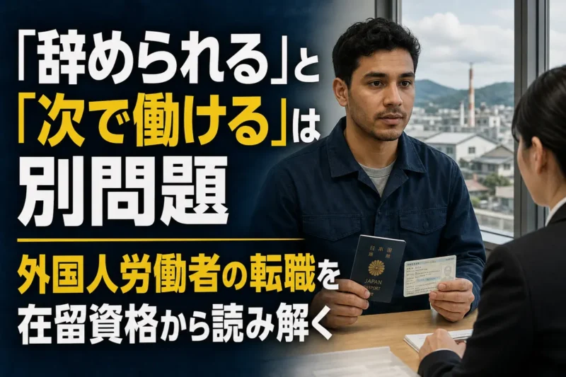 在留資格と転職について相談窓口で説明を受ける外国人労働者。