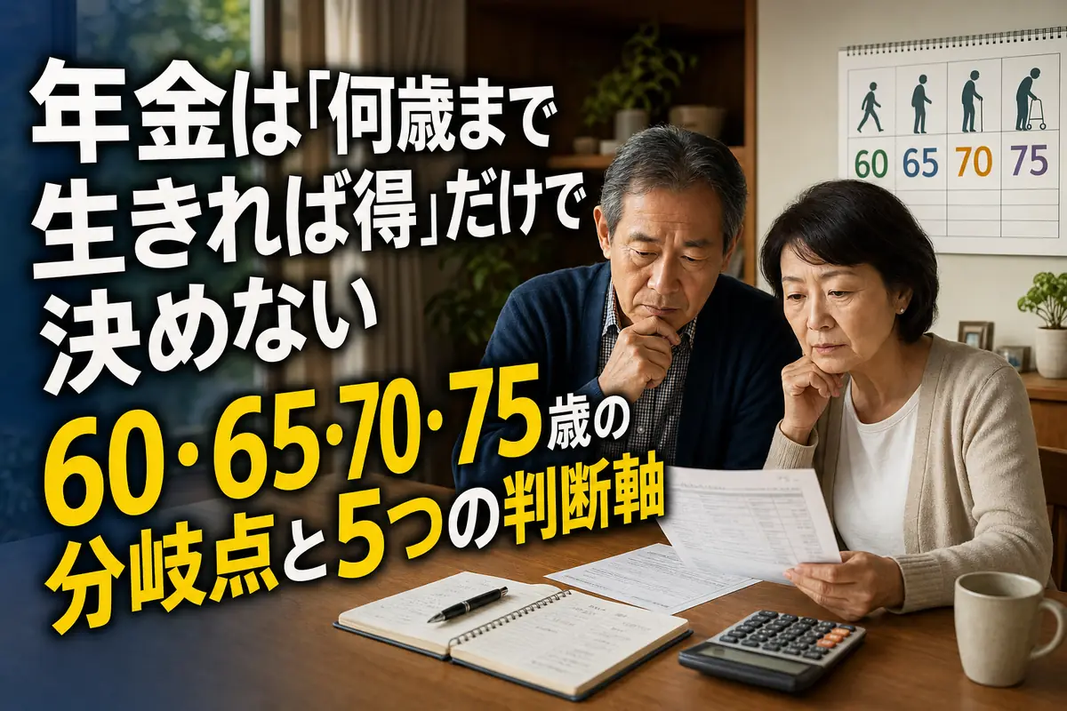 年金の受給開始時期を家計資料で検討するシニア夫婦。