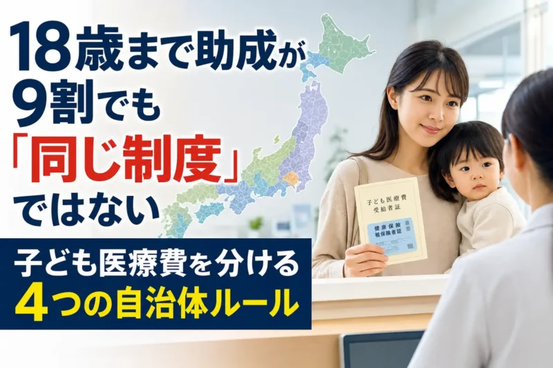 小児科の受付で子どもの医療証を確認する保護者。