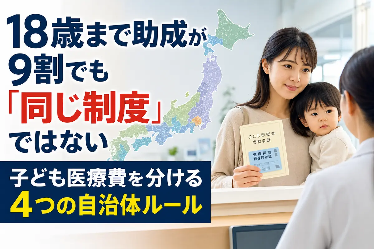 小児科の受付で子どもの医療証を確認する保護者。