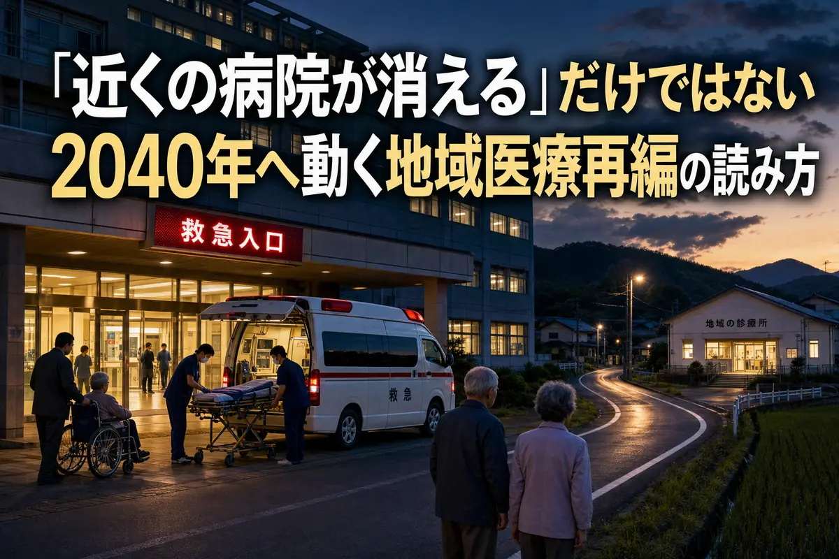 地域の病院と救急車、その先にある診療所を描いたイメージ。