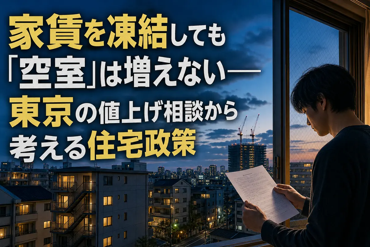 賃貸契約書を確認する入居者と東京の集合住宅。