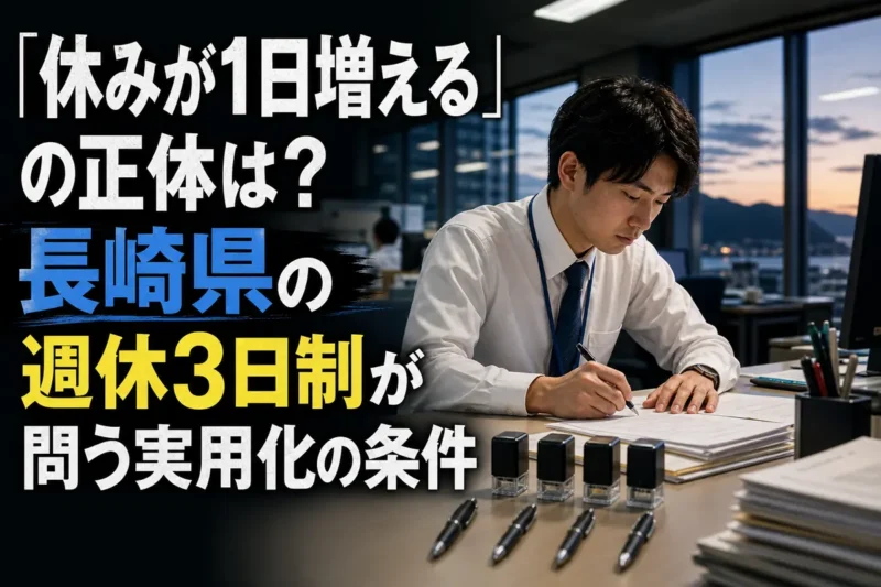 週4日勤務の導入を検討する自治体職員の仕事風景。
