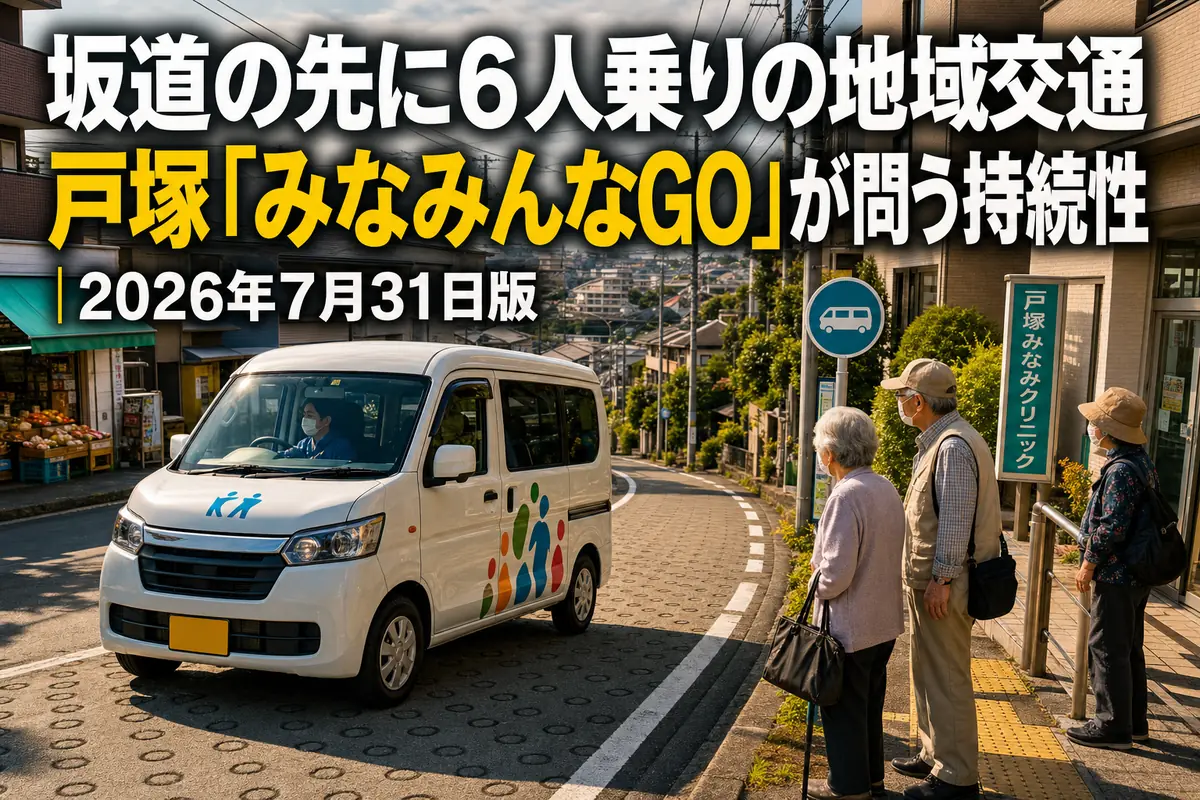 横浜市戸塚区の坂道を走る小型地域交通のイメージ。