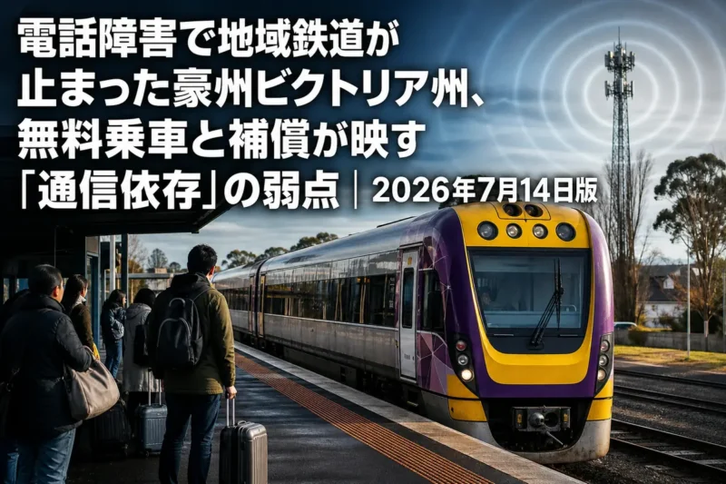 通信障害で停車したオーストラリアの地域列車と待つ利用者。