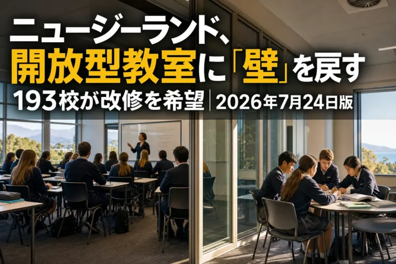 可動式の壁で静かな学習空間に区切られたニュージーランドの教室。