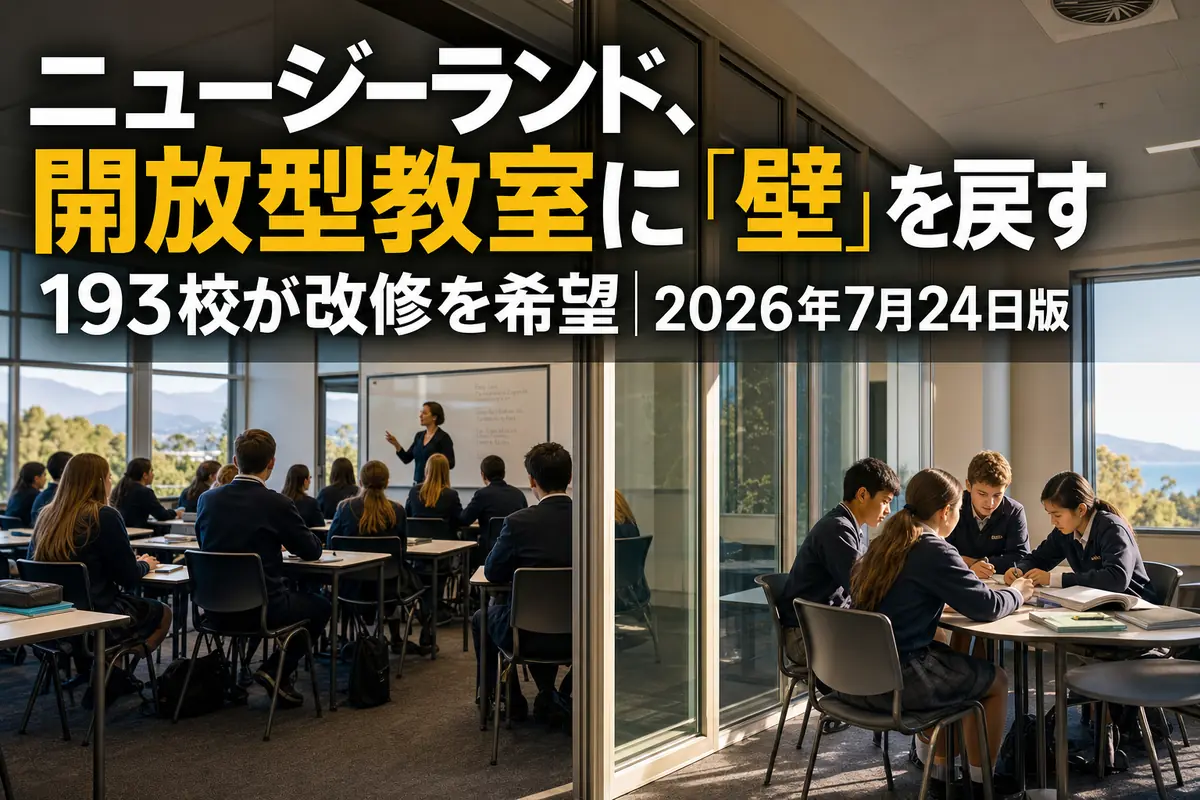 可動式の壁で静かな学習空間に区切られたニュージーランドの教室。