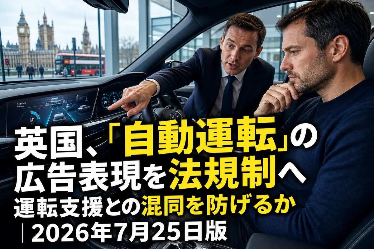 英国の自動車販売店で運転支援機能の説明を受ける消費者。