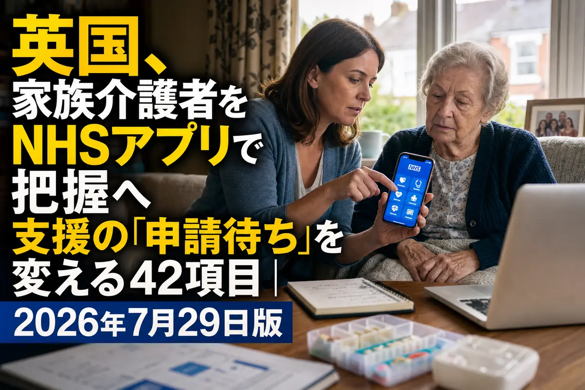 英国で高齢の家族を支えながら医療アプリを使う介護者。