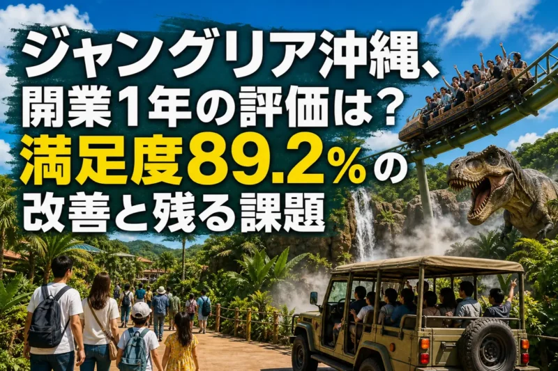 沖縄北部の亜熱帯の森に広がる屋外テーマパークの風景。