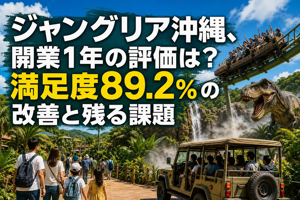 沖縄北部の亜熱帯の森に広がる屋外テーマパークの風景。