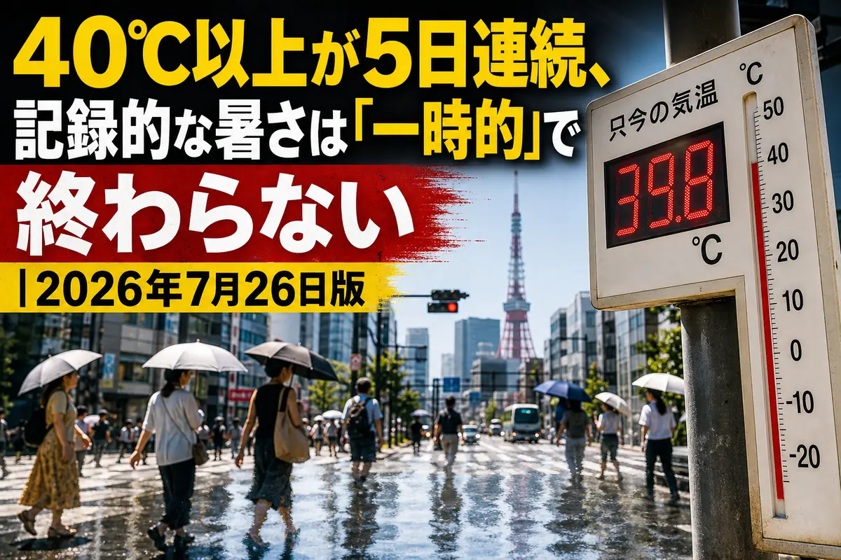 強い日差しと陽炎に包まれた日本の市街地。