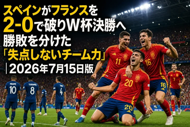スペイン代表がサッカーW杯準決勝でフランスを破り、決勝進出を喜ぶ場面。