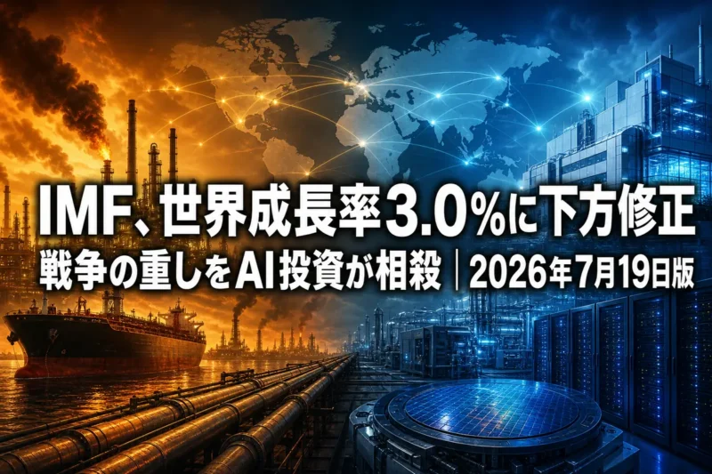 エネルギー危機とAI投資の間で揺れる世界経済を表したイメージ。