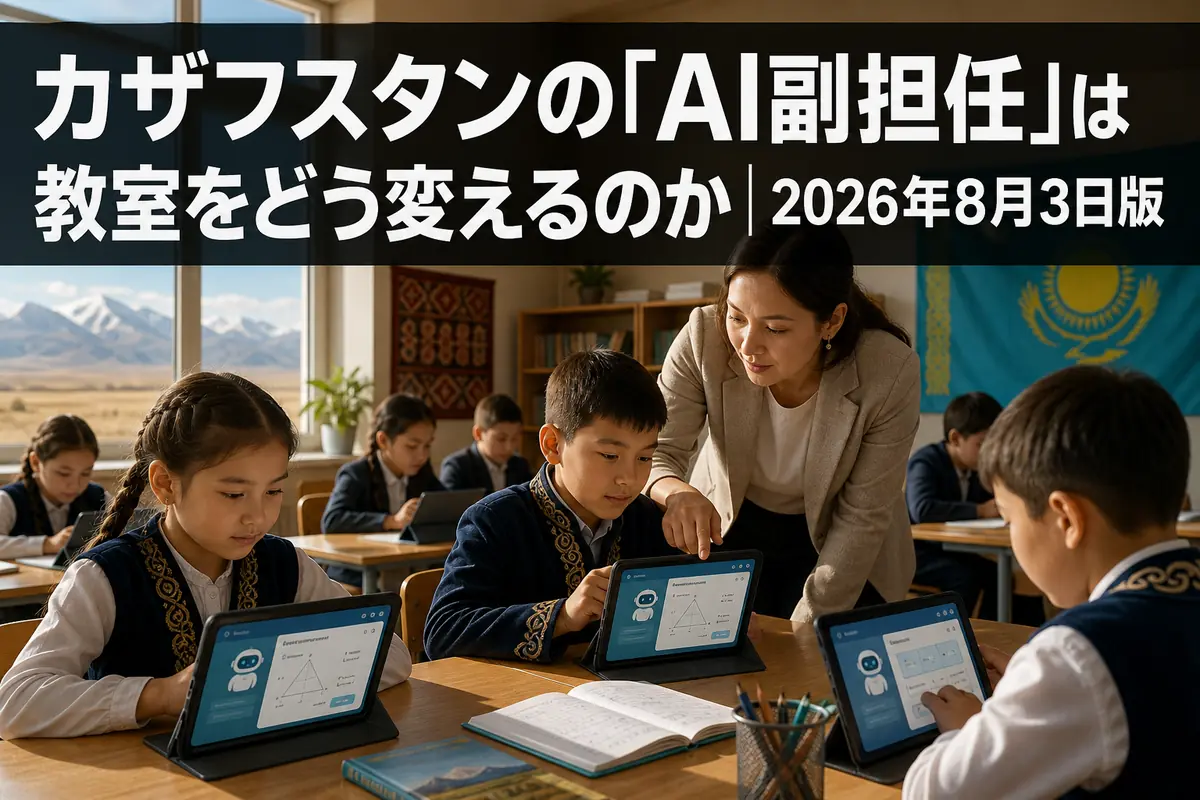 地方の教室で教師とAI学習支援を使って学ぶ児童たち。