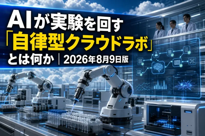 AIとロボットが連携して実験を進める自律型クラウドラボのイメージ。