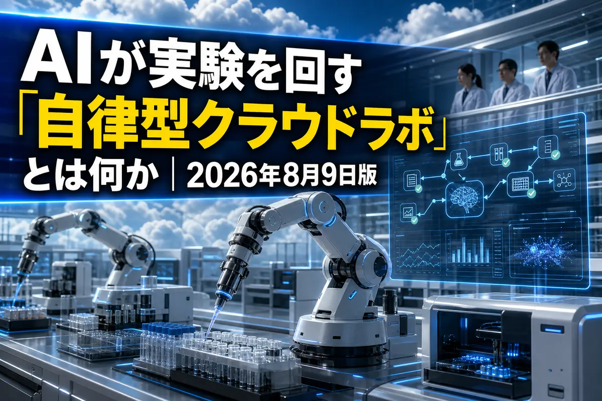 AIとロボットが連携して実験を進める自律型クラウドラボのイメージ。