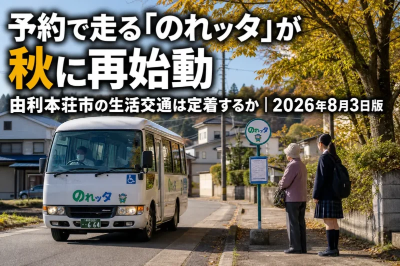 秋田県由利本荘市の住宅地を走る予約制乗合交通のイメージ。