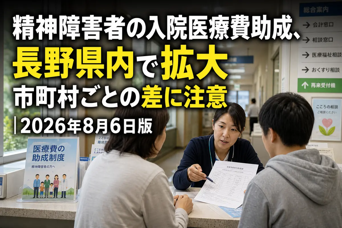 長野県内の自治体窓口で医療費助成の書類を確認する様子。