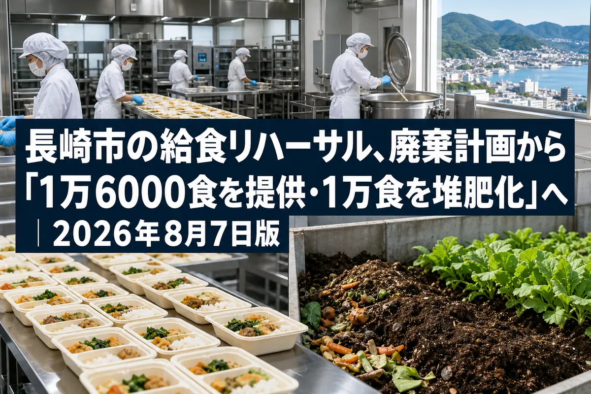 学校給食センターの調理設備と堆肥化を象徴する苗木。