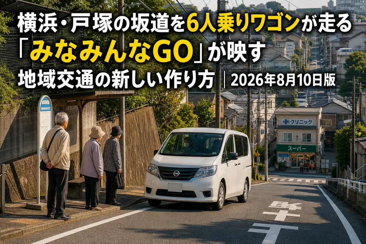 横浜・戸塚の坂道を走る小型地域交通のイメージ。