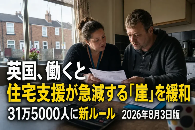 支援付き住宅の入居者が支援員と給与明細や住宅給付の書類を確認している。