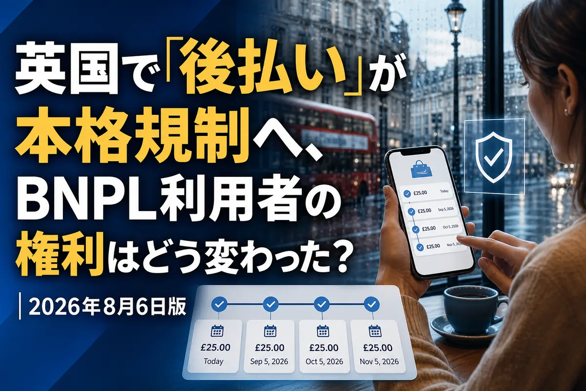 英国で規制が始まった後払い決済をスマートフォンで確認する利用者。