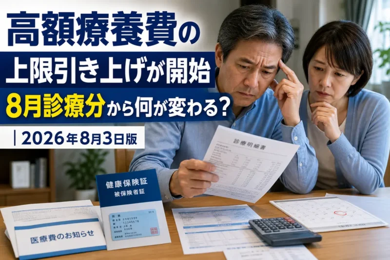 医療費の明細と健康保険の資料を確認する家族。