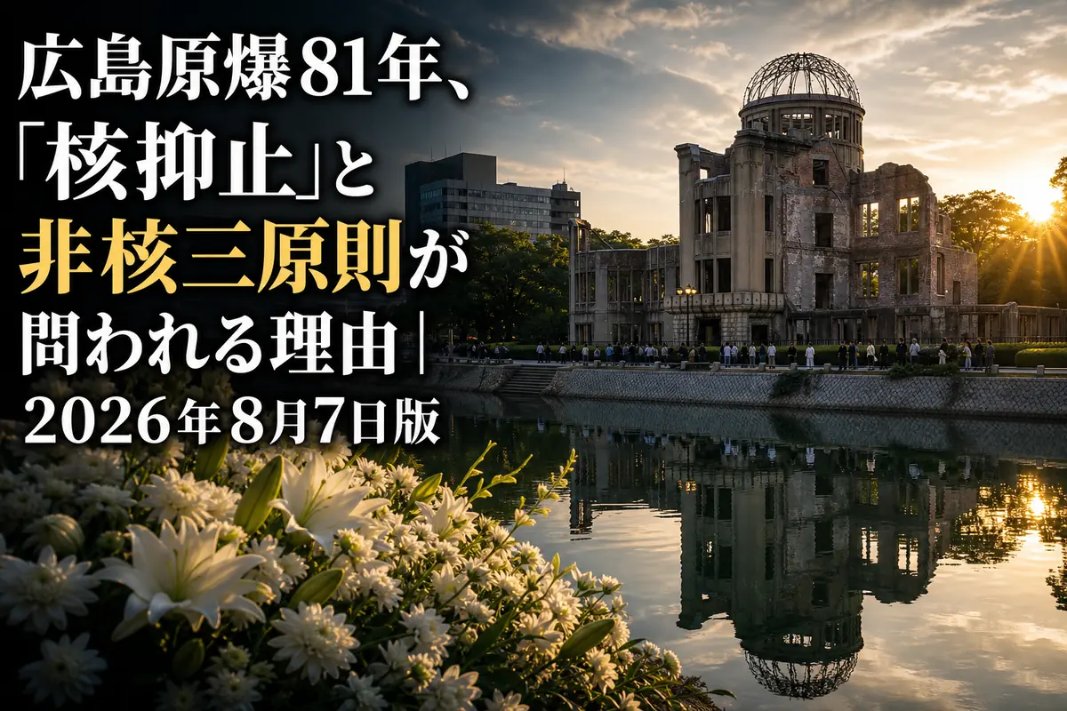 朝の広島平和記念公園と原爆ドームを望む静かな風景。