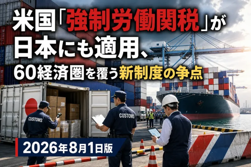 国際港でコンテナ貨物を検査する税関職員と貨物船。