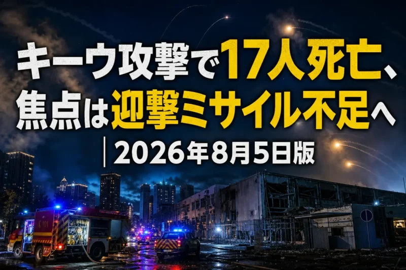 夜間攻撃を受けたキーウで消火活動に当たる緊急車両のイメージ。