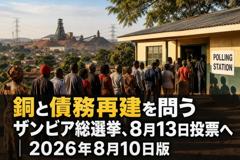 総選挙を控えたザンビアの投票所と銅産業を象徴する風景。
